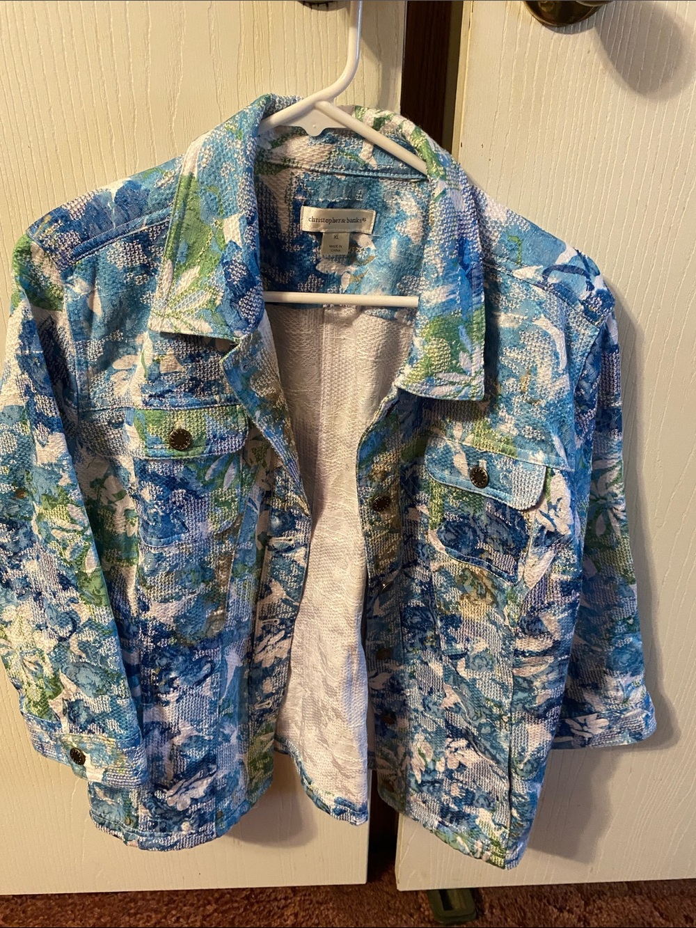 Christopher & Banks Blue Floral Jean Jacket for Women